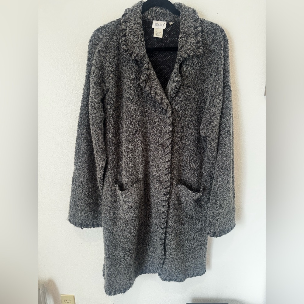 Together Gray Bouclé Long Button-Up Coatigan